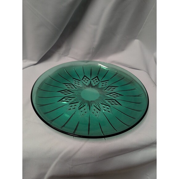 Anchor Hocking Other - Anchor Hocking Canfield Pattern Green 12" Platter Pressed Diamond